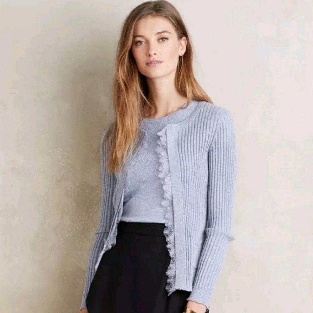 Anthropologie Light Blue Lace Cardigan Sz Sm